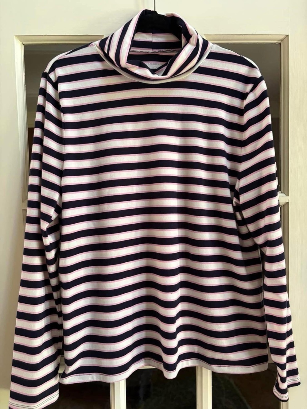 Talbots Navy and Light Pink Striped Turtleneck Tee